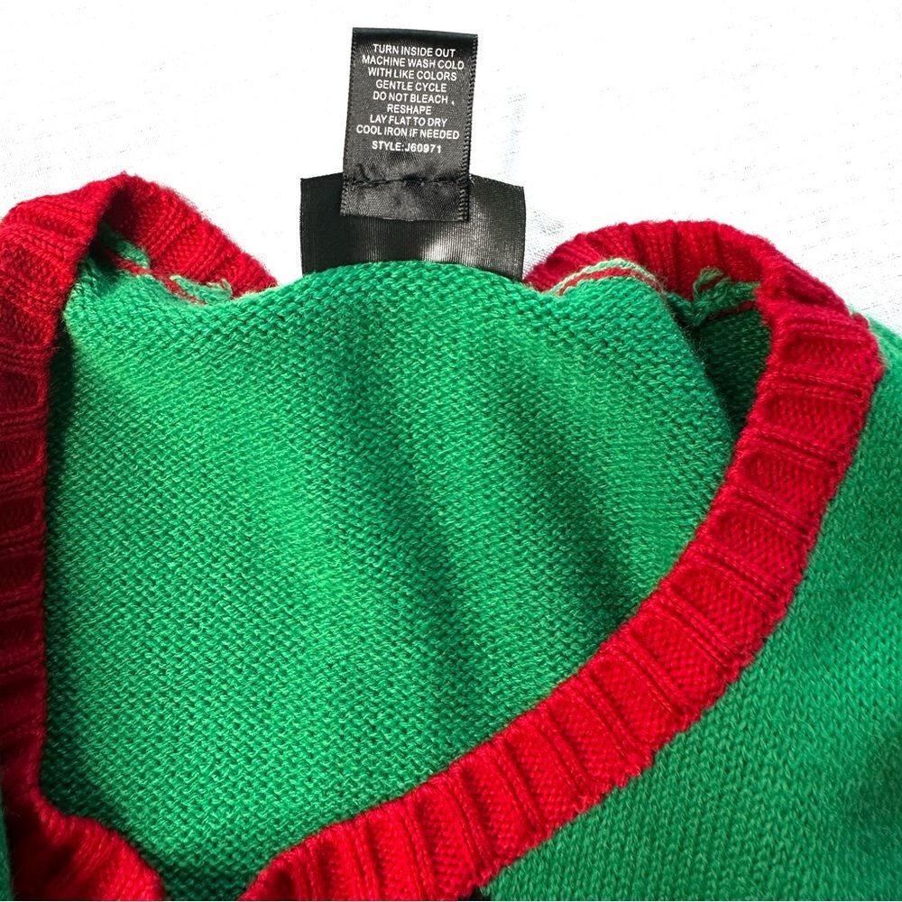 Ugly Christmas Penguin Sweater Tunic Red Green Knit Tie Neck Large Holiday - Picture 6 of 6